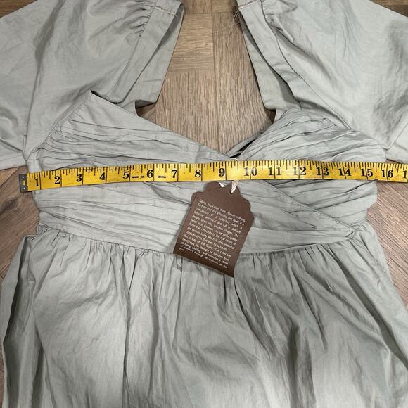NWT Forever That Girl Sage Green Ruched Puff Sleeve Babydoll Mini Dress Medium - Picture 9 of 13